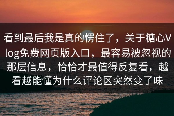 看到最后我是真的愣住了，关于糖心Vlog免费网页版入口，最容易被忽视的那层信息，恰恰才最值得反复看，越看越能懂为什么评论区突然变了味