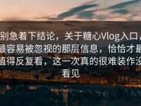 别急着下结论，关于糖心Vlog入口，最容易被忽视的那层信息，恰恰才最值得反复看，这一次真的很难装作没看见