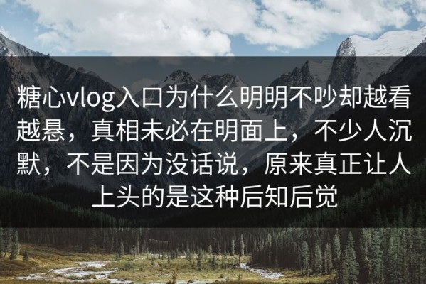 糖心vlog入口为什么明明不吵却越看越悬，真相未必在明面上，不少人沉默，不是因为没话说，原来真正让人上头的是这种后知后觉