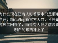 为什么现在还有人盯着原本只是顺手点开，糖心Vlog新官方入口，不是单纯热度回来了，而是有人把之前没讲明白的东西补上了
