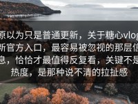 原以为只是普通更新，关于糖心vlog新官方入口，最容易被忽视的那层信息，恰恰才最值得反复看，关键不是热度，是那种说不清的拉扯感