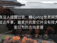 真没人提醒过我，糖心vlog免费网页版这件事，最意外的是它并没有按大家以为的方向发展