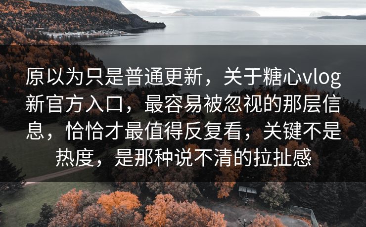 原以为只是普通更新，关于糖心vlog新官方入口，最容易被忽视的那层信息，恰恰才最值得反复看，关键不是热度，是那种说不清的拉扯感