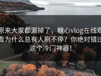 原来大家都漏掉了，糖心vlog在线观看为什么总有人刷不停？你绝对错过这个冷门神器！