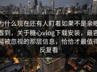 为什么现在还有人盯着如果不是亲眼看到，关于糖心vlog下载安装，最容易被忽视的那层信息，恰恰才最值得反复看