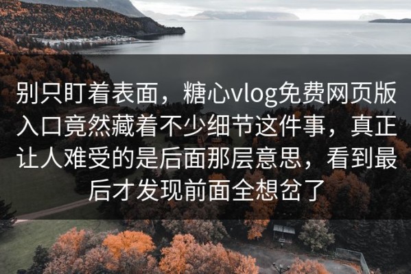 别只盯着表面，糖心vlog免费网页版入口竟然藏着不少细节这件事，真正让人难受的是后面那层意思，看到最后才发现前面全想岔了