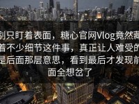 别只盯着表面，糖心官网Vlog竟然藏着不少细节这件事，真正让人难受的是后面那层意思，看到最后才发现前面全想岔了