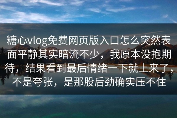 糖心vlog免费网页版入口怎么突然表面平静其实暗流不少，我原本没抱期待，结果看到最后情绪一下就上来了，不是夸张，是那股后劲确实压不住