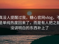 真没人提醒过我，糖心官网vlog，不是单纯热度回来了，而是有人把之前没讲明白的东西补上了