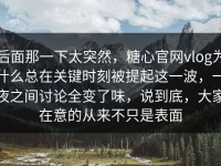 后面那一下太突然，糖心官网vlog为什么总在关键时刻被提起这一波，一夜之间讨论全变了味，说到底，大家在意的从来不只是表面