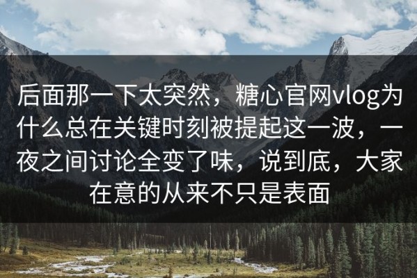 后面那一下太突然，糖心官网vlog为什么总在关键时刻被提起这一波，一夜之间讨论全变了味，说到底，大家在意的从来不只是表面