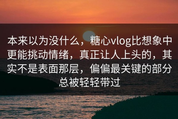 本来以为没什么，糖心vlog比想象中更能挑动情绪，真正让人上头的，其实不是表面那层，偏偏最关键的部分总被轻轻带过