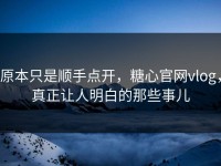 原本只是顺手点开，糖心官网vlog，真正让人明白的那些事儿