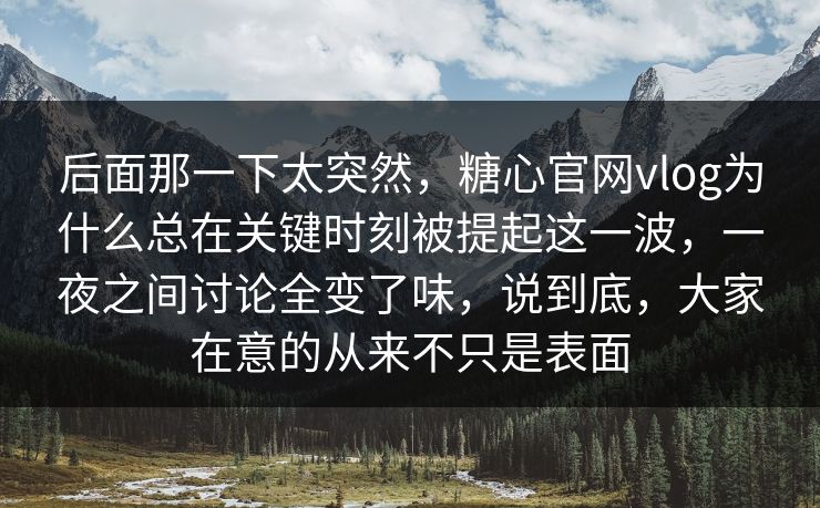 后面那一下太突然，糖心官网vlog为什么总在关键时刻被提起这一波，一夜之间讨论全变了味，说到底，大家在意的从来不只是表面