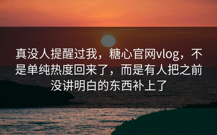 真没人提醒过我，糖心官网vlog，不是单纯热度回来了，而是有人把之前没讲明白的东西补上了