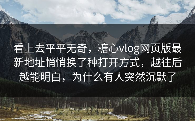 看上去平平无奇，糖心vlog网页版最新地址悄悄换了种打开方式，越往后越能明白，为什么有人突然沉默了