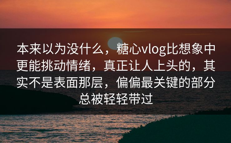 本来以为没什么，糖心vlog比想象中更能挑动情绪，真正让人上头的，其实不是表面那层，偏偏最关键的部分总被轻轻带过